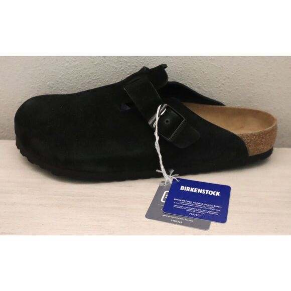 Birkenstock 0660471 Men's Sz 43 US 10 Black Suede Boston Soft Footbed Clogs - Picture 6 of 15